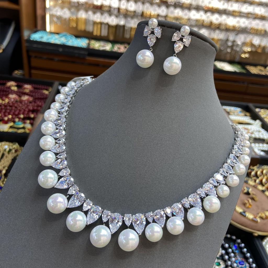 Accessories Zircon Earrings Necklace Set High-End Dinner Luxury Bridal Wedding Jewelry