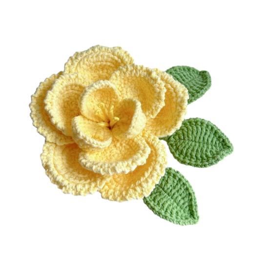 Buchet de bujor croșetat manual, din bumbac tricotat, cu frunze și tulpină lungă, pentru nuntă, decor de casă, cadouri de ziua de naștere și aniversare