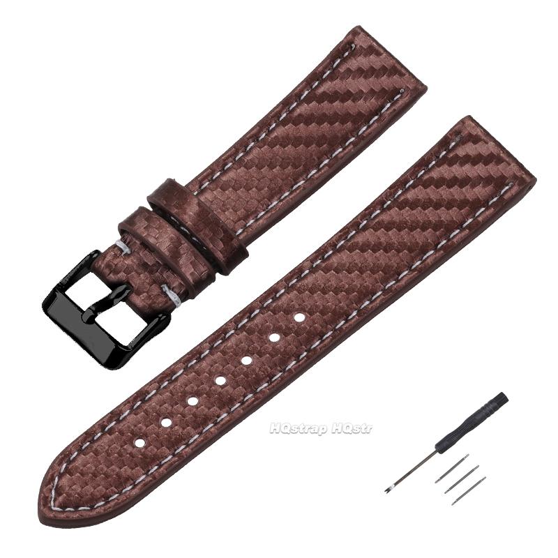 Leather Bracelet Carbonfiber Grain Watchband 18mm 20mm Red Orange Blue Brown Stitching Watch Band 22 24mm Watch Strap for Seiko