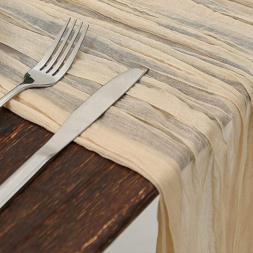 Bohemian Crinkled Cheesecloth Table Runner - Bali Yarn Style for Weddings and Parties