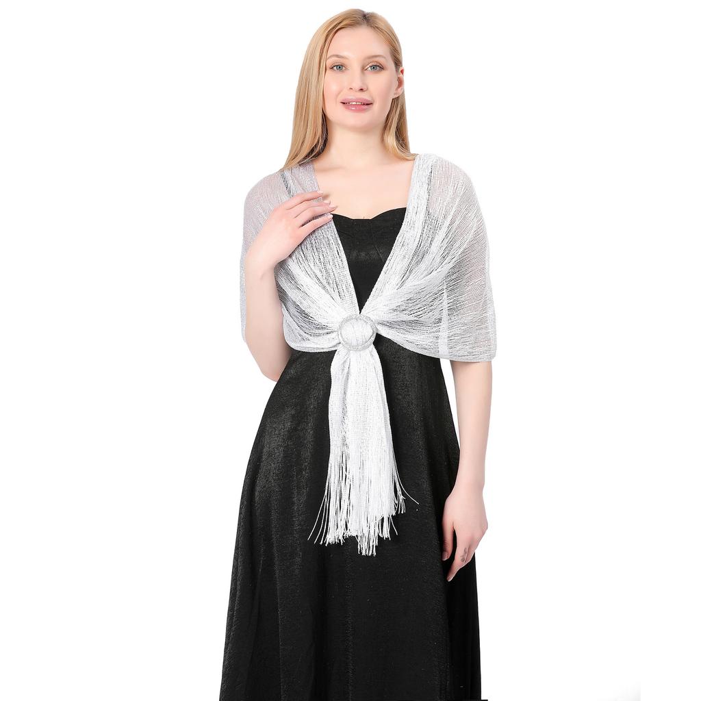 Sparkling Metallic Scarf With Buckle Women'S Evening Party Shawl Gold Silver Shiny Shawls For Bridal Bridesmaid Wedding Wraps