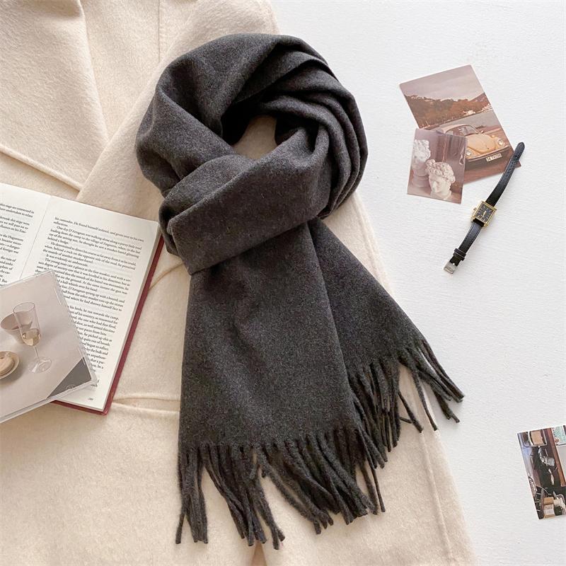 Luxury Wool Scarf For Women Fashion Warm Cashmere Scarves Korean Style Solid Knitted Shawl Wrap Pashmina Bandana Christmas Gift