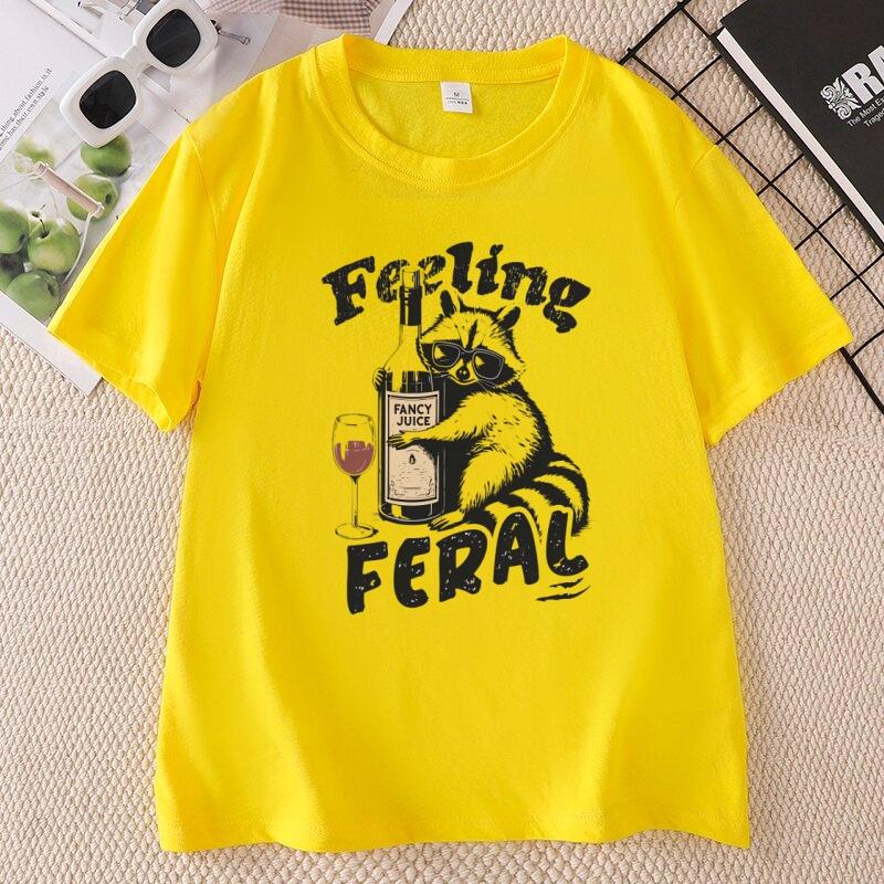 Feeling Feral Funny Raccoon Meme TShirt Unisex Humorous Graphic Tee Funny Unisextal Health Y2K Feral Tees Casual Round Neck Tops