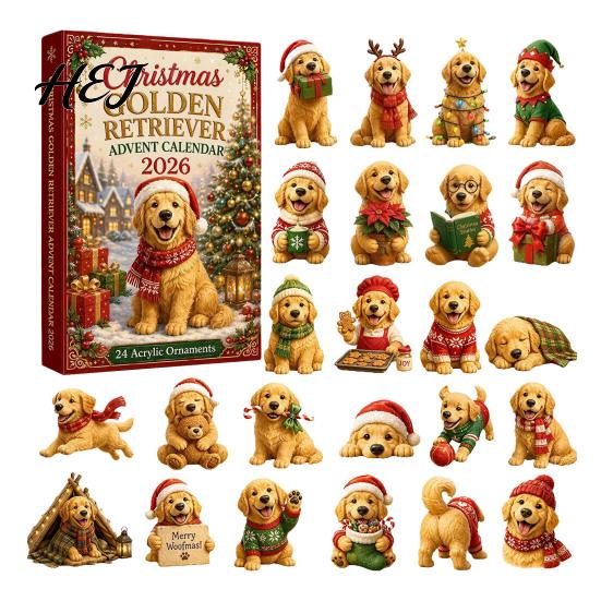 Dog Countdown Box Advent Calendar, 24-Day Christmas Acrylic Ornament Set with Calendar for Kids Mini Figures, Tree Hanging Decor, Gift Lovers