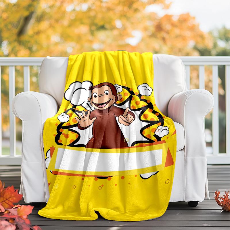 Curious George Theme Printed Blanket - Perfect for Couch, Bed, Travel & Outdoor Use | Machine Washable, Cozy & Durable.