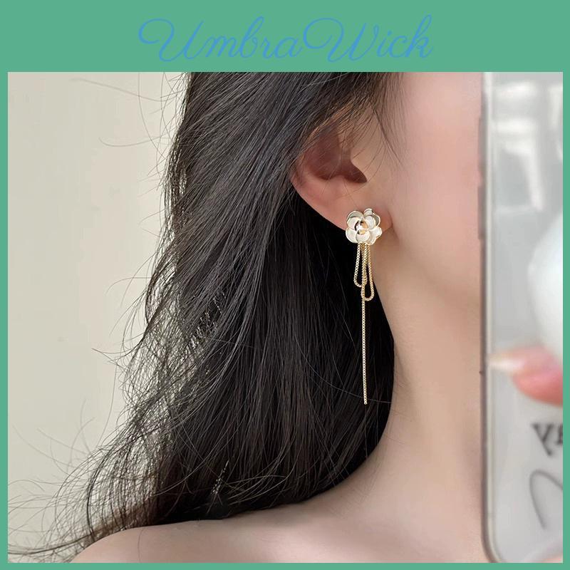 High-quality And Unique Design Camellia Tassel Ear Studs Exquisite And Elegant Ear Pendants Floral Jewelry For Women