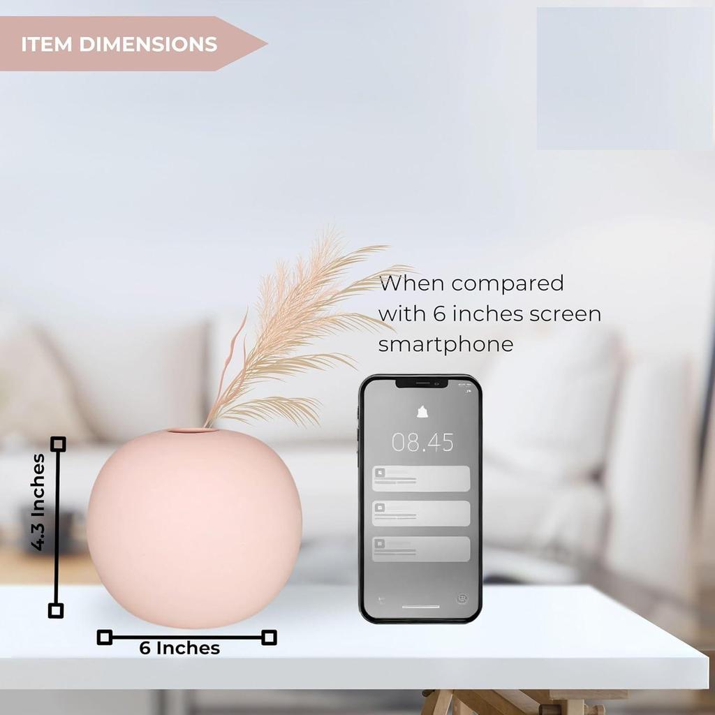 New Ceramic 'Pink Round Vase' 4 Inch - Set of 2 | Decorative Round Vase for Dried Flowers and Pampas Grass | Vases for Home Decor New
