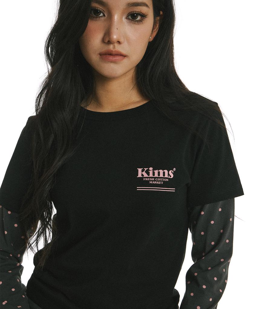 Kimseupeulesikoteunmakes Chic Dot Layered Long Sleeve T-Shirt Black