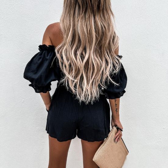 2ks/sada Dámské Odpovídající sada Volánky Polorukáv Dáma Letní Crop Tops Šortky Outwear Sexy plážová souprava pro denní nošení