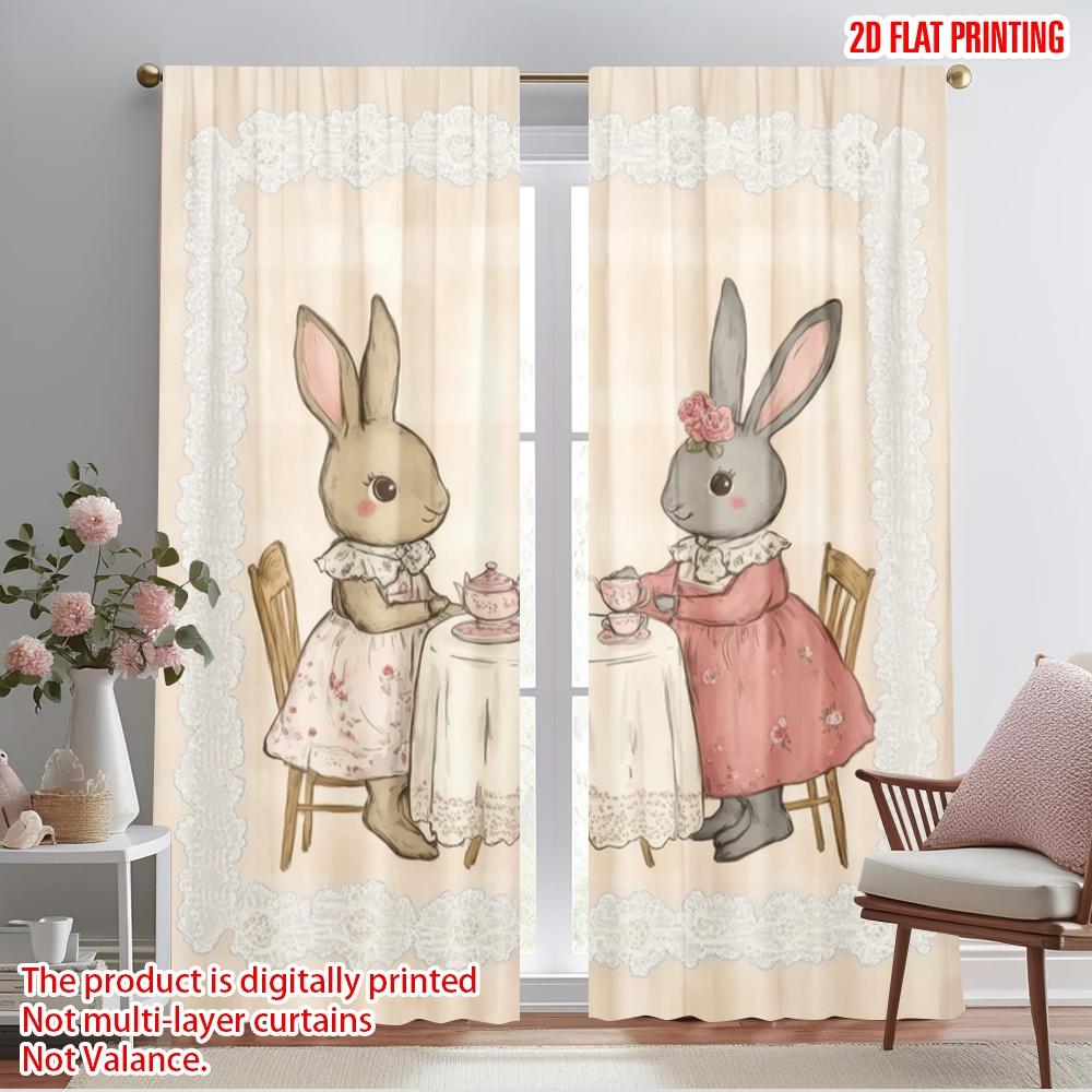 

2pcs,2D plane printing Popular Curtain Panels Bunny Tea Party Polyester Easy Install (without rod) Home Decor Ldeal for Bedroom 52.50×116.00 CM 2pcs