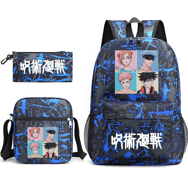 Large Capacity Schoolbag with Shoulder Strap; Student Three-piece Pencil Case Set