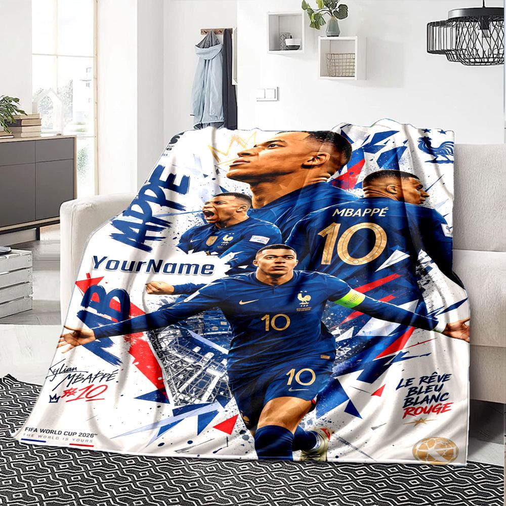Mbappe Personalized Text Blanket Lightweight Personalized Blanket Warmthful Decor Great for Couch Livingroom Bedding Living Room