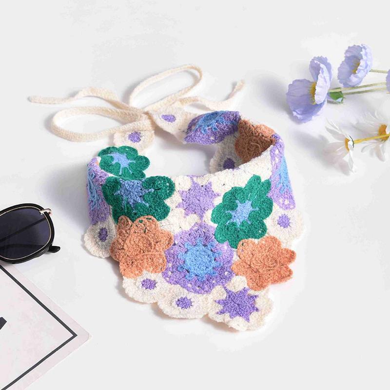 French Pastoral Style Triangle Headband Handmade Crochet Flower Headscarf Hat Knitted Girls Headband Towel