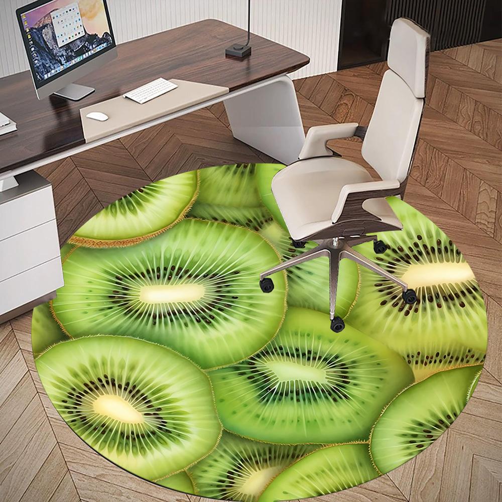 1pc Kiwi Fruit Slices Round Chair Mat Area Rug - Non-Slip, Floor Mat for Office, Bedroom, and Indoor Decor C1125869