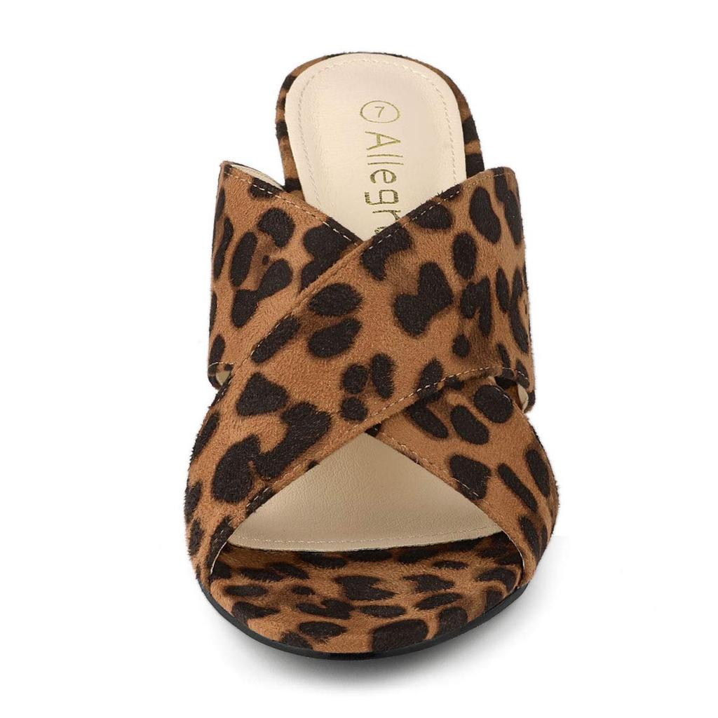 Allegra K Dam Sandaler med Öppen Tå och Blockklack, Leopardtryck, Storlek 27.0cm, Brun