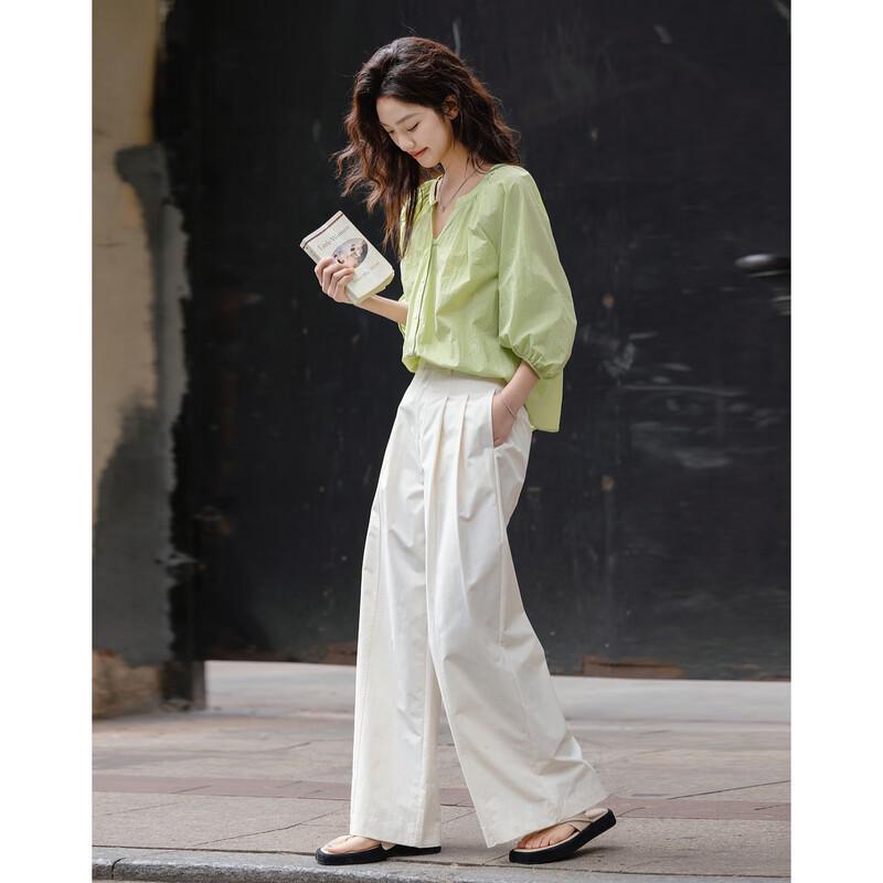 Women's Pleated Straight-Leg Casual Pants