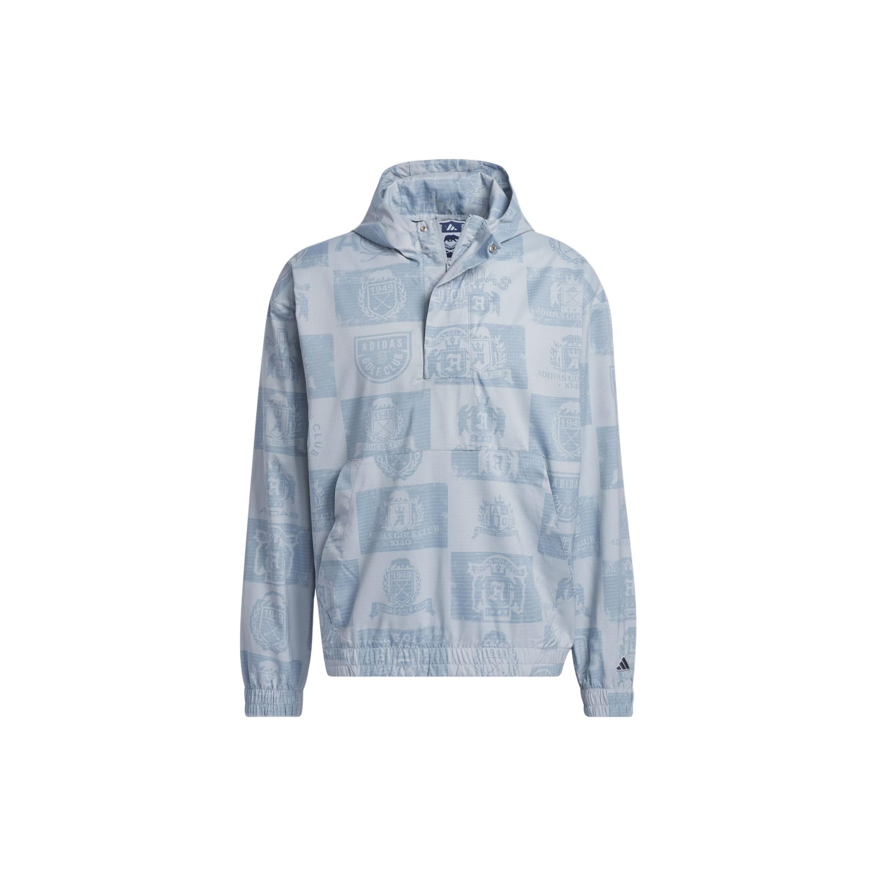 Adidas Go-To Anorak Series Men All-Over Print Half-Zip Golf Hooded Pullover Jacket Navy Blue IS1052 M