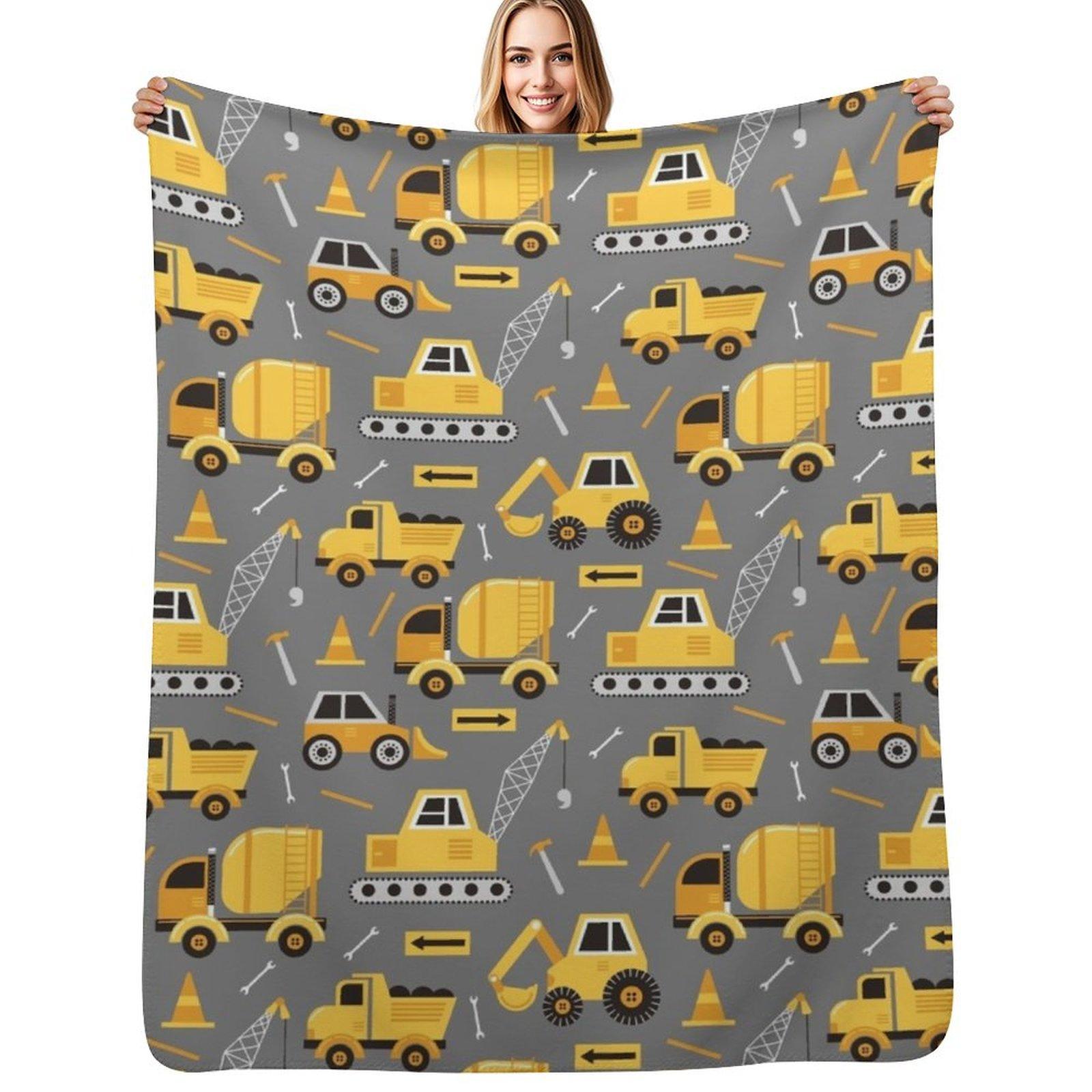 Construction Trucks on Gray Throw Blanket Foldable Soft Warm Blanket for Outdoor Use Size: 75*100cm, Weight: 230 GSM