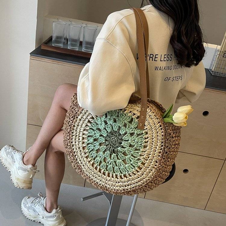 Korean Minimalist Handwoven Straw Bag - Forest Style Large Capacity Woven Shoulder Crossbody Beach Tote