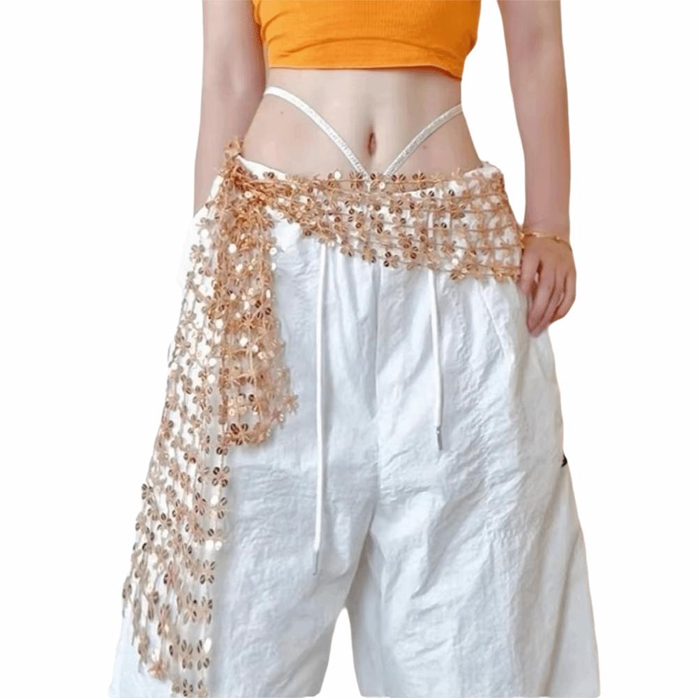 Handmade Belly Dance Belt Shiny Sequin Sequin Waist Chain Belly Dance Waistband Street Dance золотой