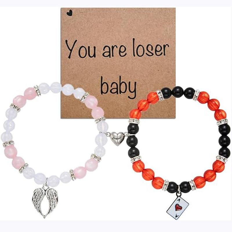 Hazbin Angle Bracelets Anime Merch Cosplay Heart Matching Bracelets Gifts for Women Men with You are Loser Baby Card