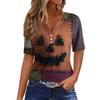 Women’s Fashion Casual Halloween Print V Neck Short Sleeve Decorative Button T Shirt Top for Autumn Daily Wear