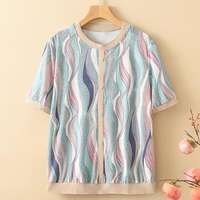 Oversize Elegant Female Blouses Plus Size Loose Vintage Short Sleeve Shirt Summer Top Middle-aged Women's Clothing