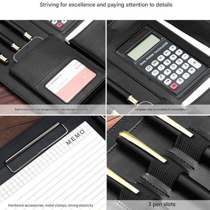 PU Leather A4 Personals Organizers Binders Cover with Calculator & Clipboard for Easy Access Budget Systems Companion