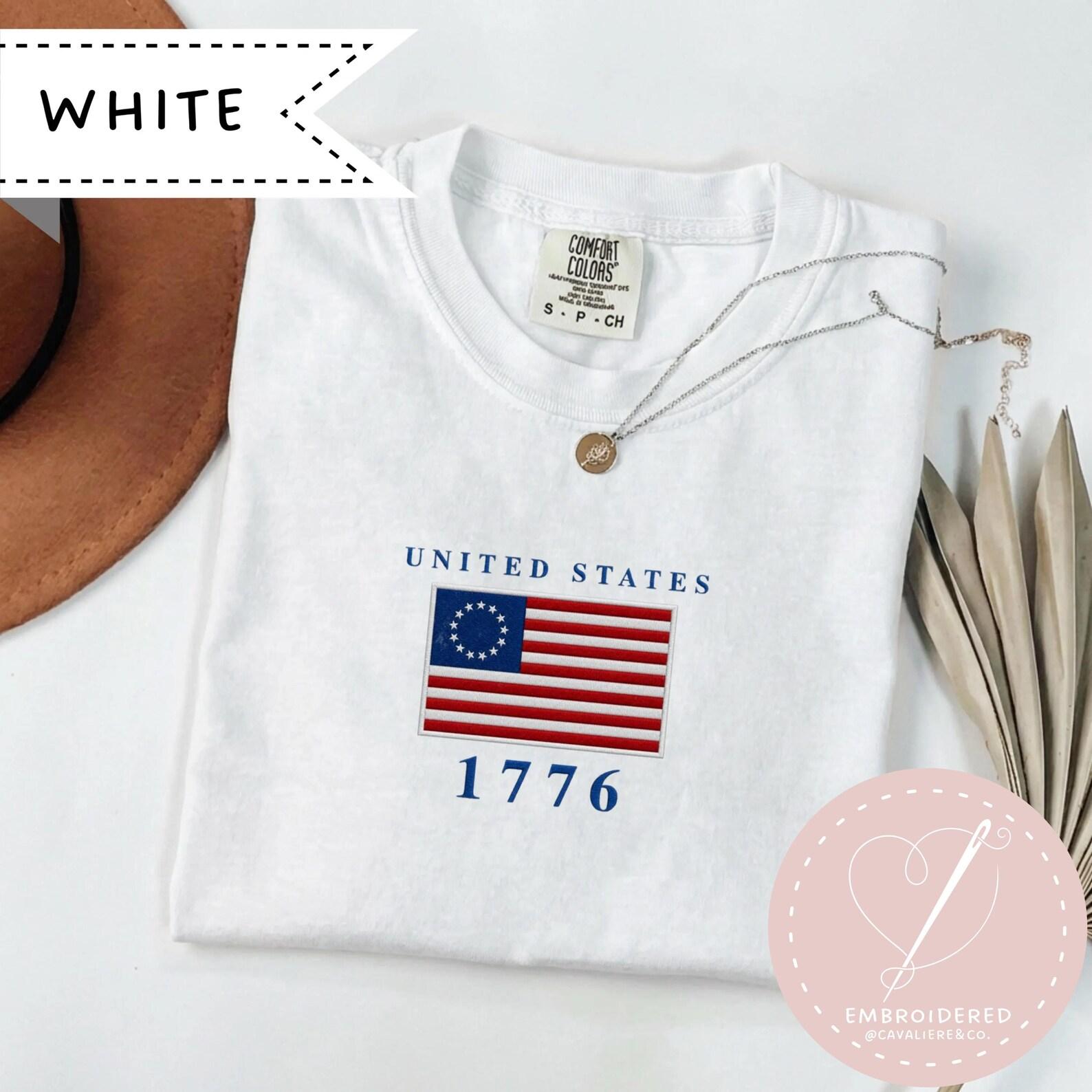 Embroidered Betsy Ross US Flag Tee, Comfort Colors® Patriotic T-Shirt, 4th of July 1776 Shirt S