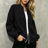Women's Long Sleeve V-Neck Zip-Up Jacket, Casual Color Loose Fit Outerwear
