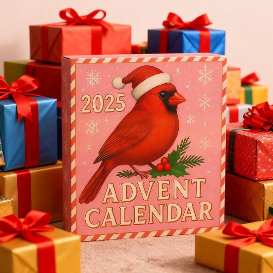 Red Bird Christmas Countdown 2025 24 Days Acrylic Bird Ornaments with Hooks Festive Holiday Decor for Tree & Shelf Unique Gift