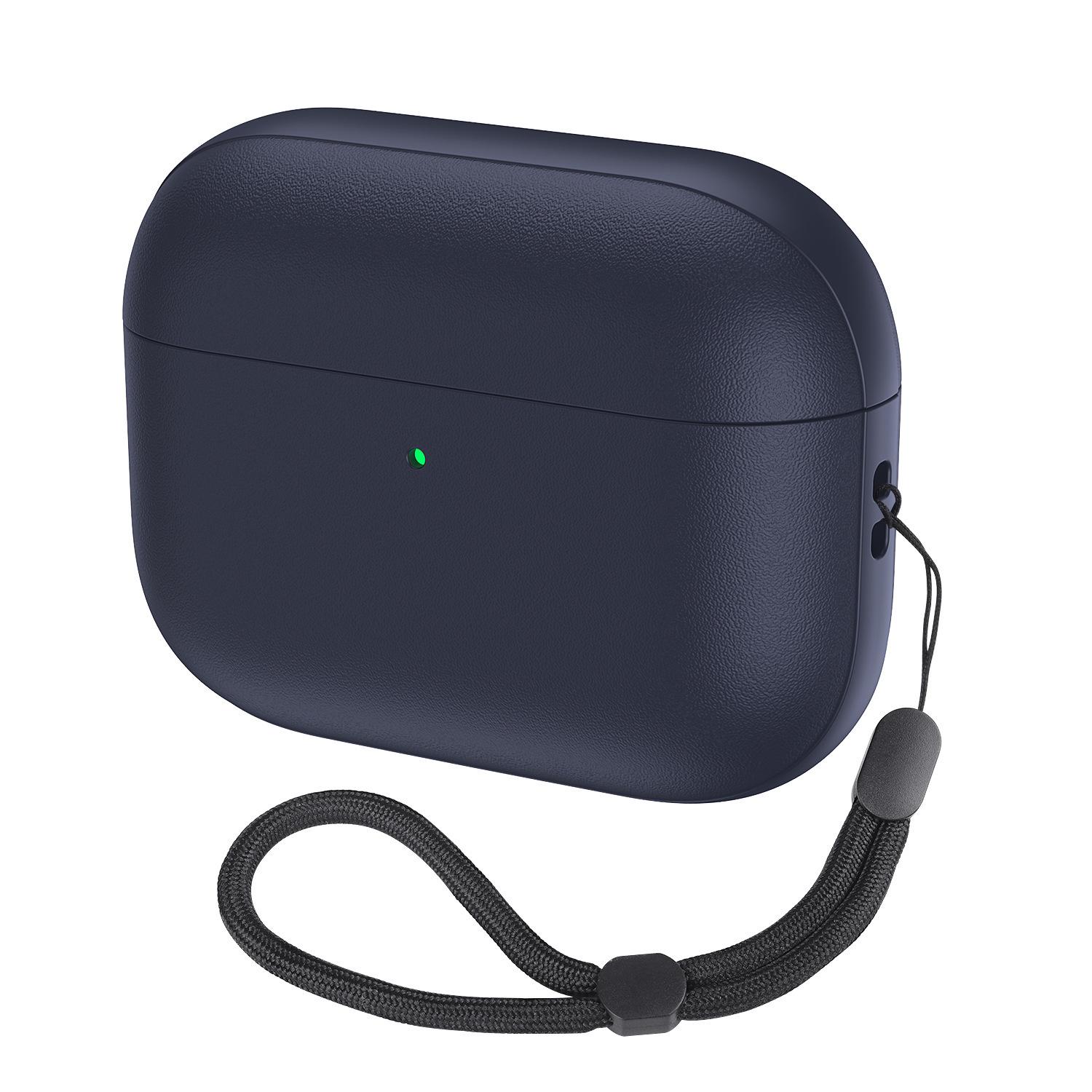 

Мягкий защитный чехол для AirPods Pro 3/4 с ремешком для наушников Apple AirPods Pro 3 темно-синий