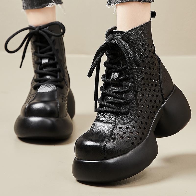 Mode GKTINOO Frühling Sommer Aushöhlen Damen Damen Mokassins Reißverschluss Weich Mode Sandalen Plateau Schuhe Damen Echtes Leder Stiefeletten