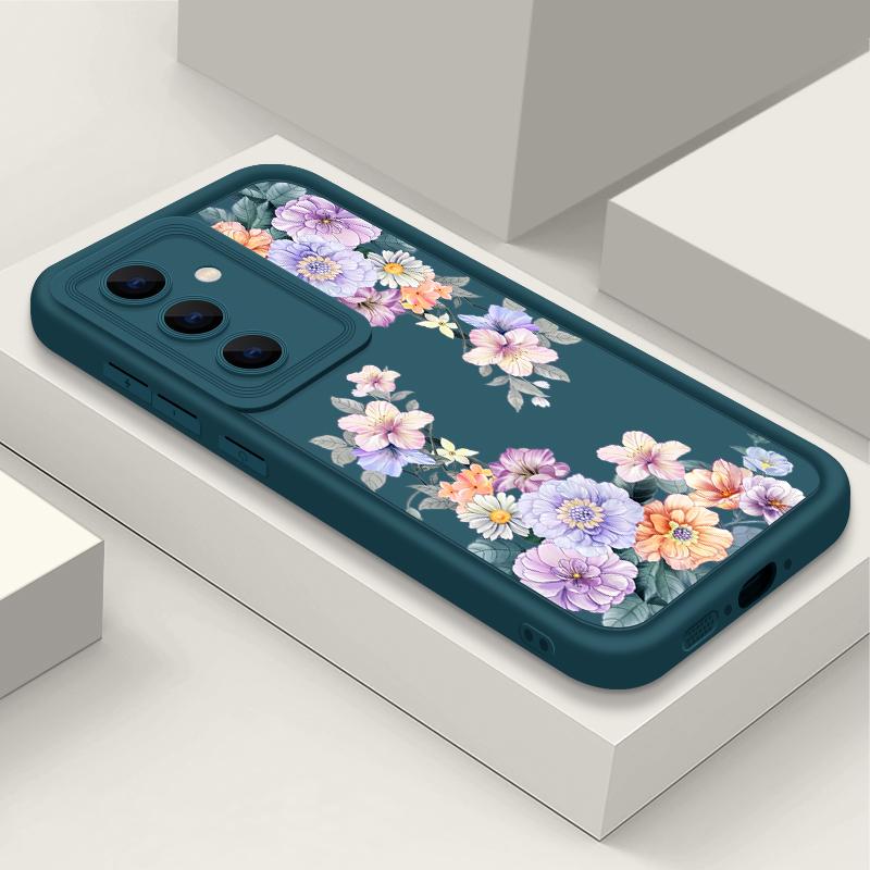 Colorful Floral Print Matte Soft Case For Samsung S25 Ultra S24 FE S23 S22 A16 A56 A36 A15 A55 A35 A54 A34 TPU Shockproof Lens Protection Phone Cover