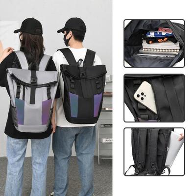 Zaino riflettente arrotolabile alla moda in stile Hong Kong - Grande capacità, versatile per uso casual ed escursionismo