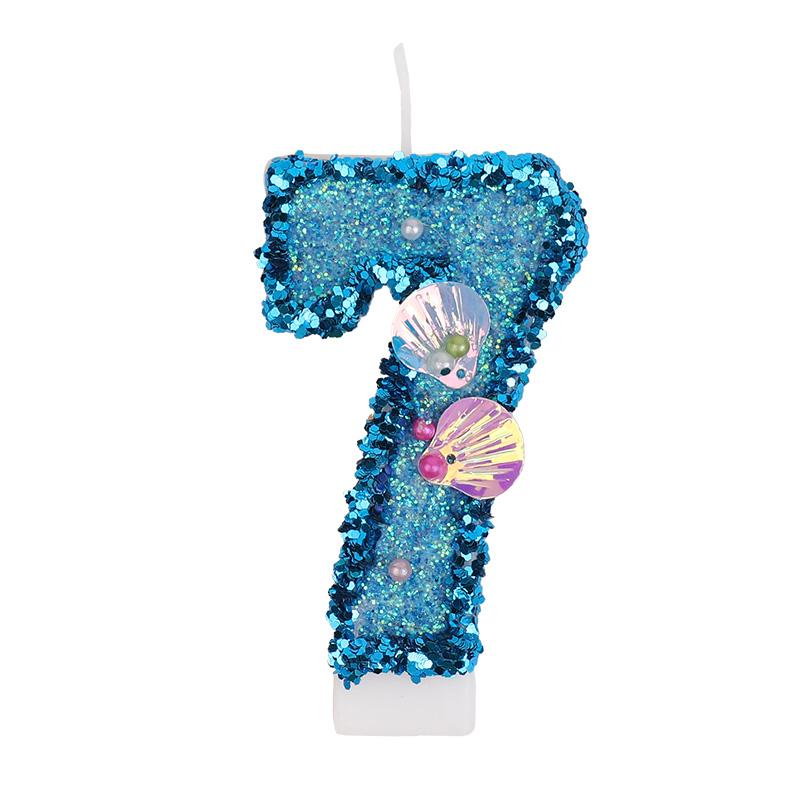 Glitter Blue Number Cake Candles Kids Boy Girl Birthday Party Cake Topper Decoration Mermaid Party Supplies Under The Sea Decor