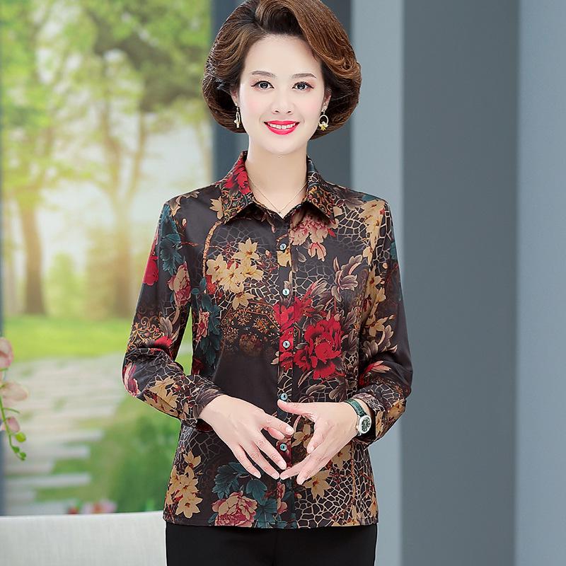 

Luxury Mulberry Silk Long Sleeve Shirt for Mature Women, Lightweight Spring/Summer Plus Size L (for 40-50 kg) чёрный