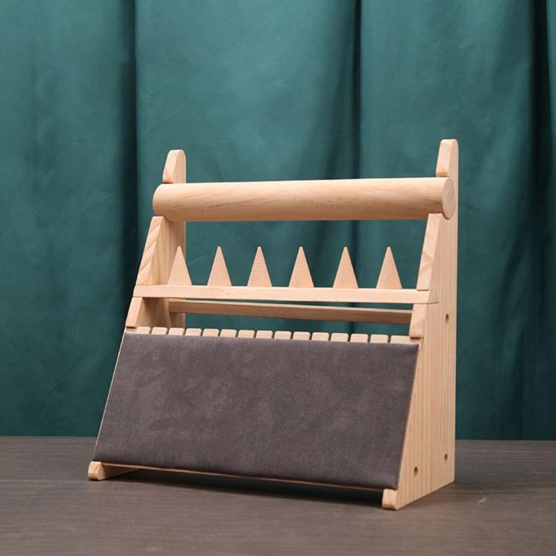 Elegant Wood Rings Holder Necklace Display Stand Fashionable Jewelry Display Rack Wood Texture for Jewelry Organization