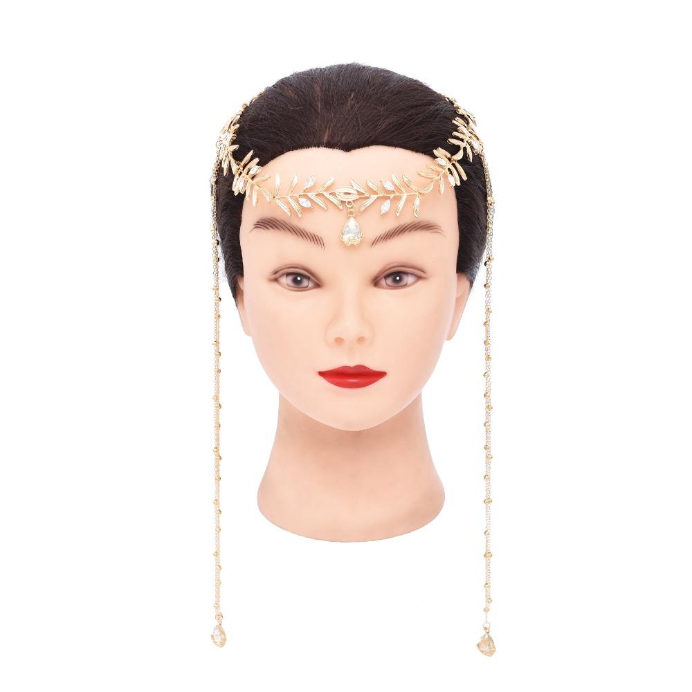 Zinc Alliage de Zinc Cristal Bandeau Frontal Bijoux Hellenisme Vintage Chaîne de Tête Feuille d'Olivier Luxe Filles