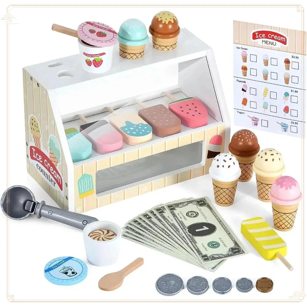 Wooden Ice Cream Pretend Toys Mini Food Children Toys Wedding Party Bakery Dessert Play House DecorationTM