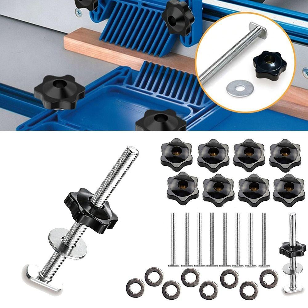 4pcs with Gasket T-Slot Bolts Galvanized Star Knobs Professional T Track Bolts T Track Accessories