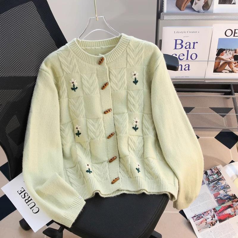 Vintage Heavy Embroidery Cable Knit Sweater Coat Women Autumn Loose Thick Lazy Style Cardigan