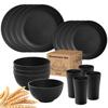 16Pcs Unbreakable Plastic Dinnerware Set | Microwave & Dishwasher Safe Plates Bowls Cups | Heavy Duty Home/Commercial Use