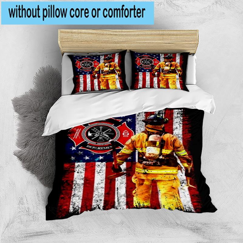 Firefighter's American Pride 3pcs Bedding,Including 1pc Duvet Cover And 2pcs Pillowcases Perfect for Christmas,Ideal for Bedroom, Dormitory