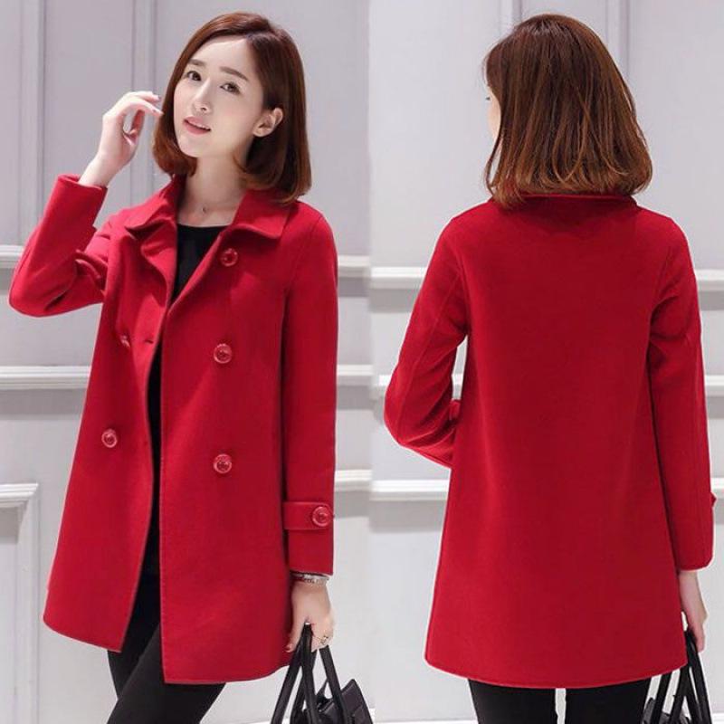 2024 Autumn Women's Korean Style Slim Fit Mid-Length Wool Coat