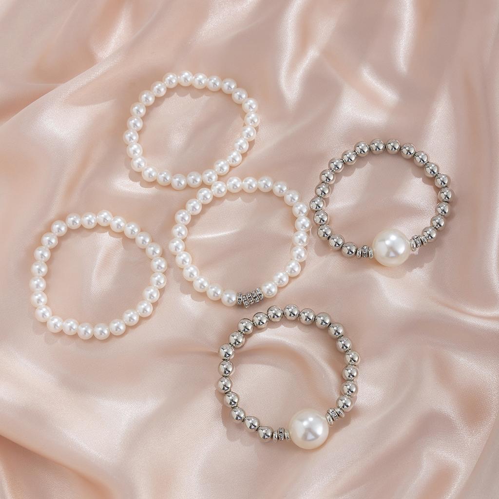 European and American exaggerated pearl stacked bracelet set, temperament large round bead beaded micro-inlaid Bracelet jewelry