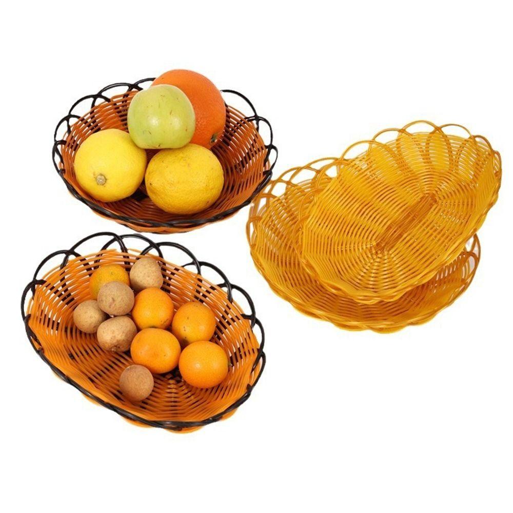 Woven Food Plate Round Fruit Basket New Imitation Rattan Basket  Breakfast Cake Snack