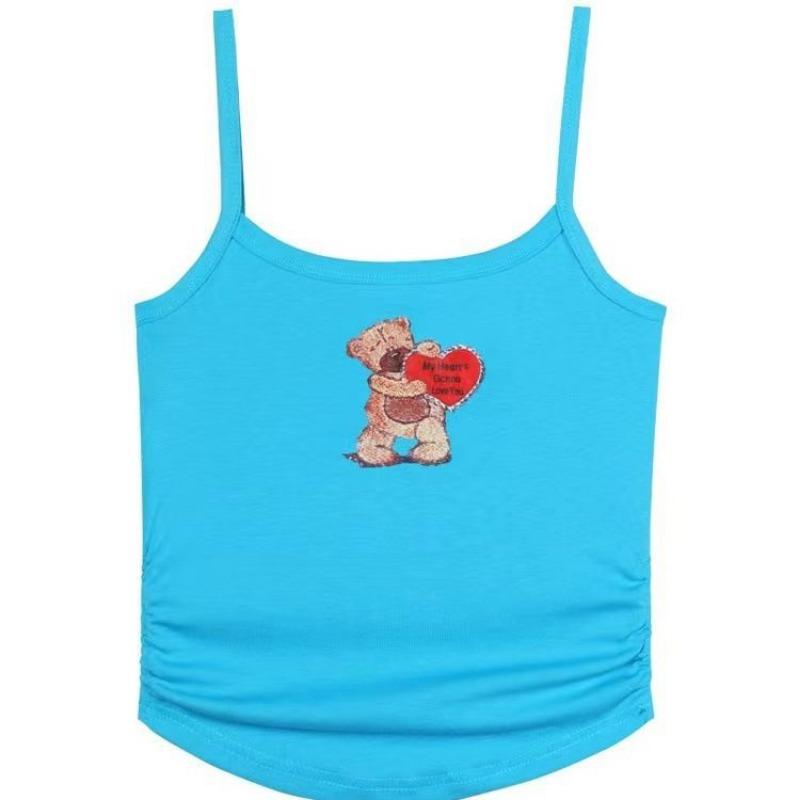 

Американская вышивка медведя Spice Girl, красивая жилетка на шее сзади, женская летняя нагрудная накладка на пояс, облегающая верхняя одежда внутри с коротким стилем One size