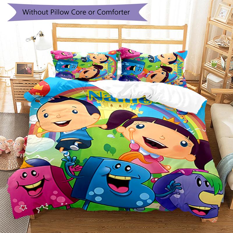 3pcs Custom Name ABC Monsters Bedding Set Duvet Cover Closure Includes 1 Duvet Cover & 2 Pillowcases for All Seasons Bedroom Decor