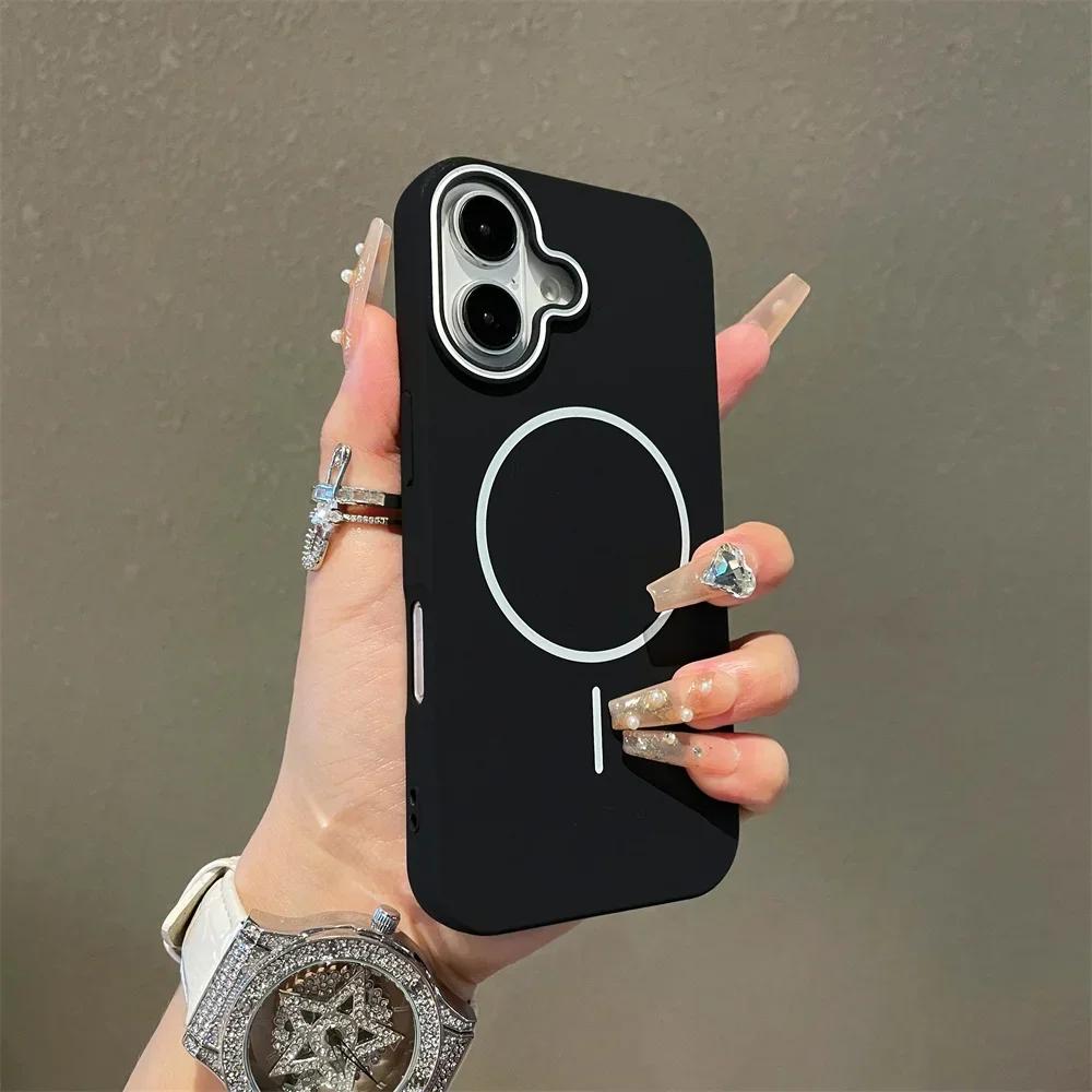 

Чехол для телефона с беспроводной зарядкой для iPhone 16 Pro Max 15 14 13 12 11 Plus Защитный мягкий чехол из ТПУ Для Magsafe Магнитный iPhone 14 Pro Max черный белый